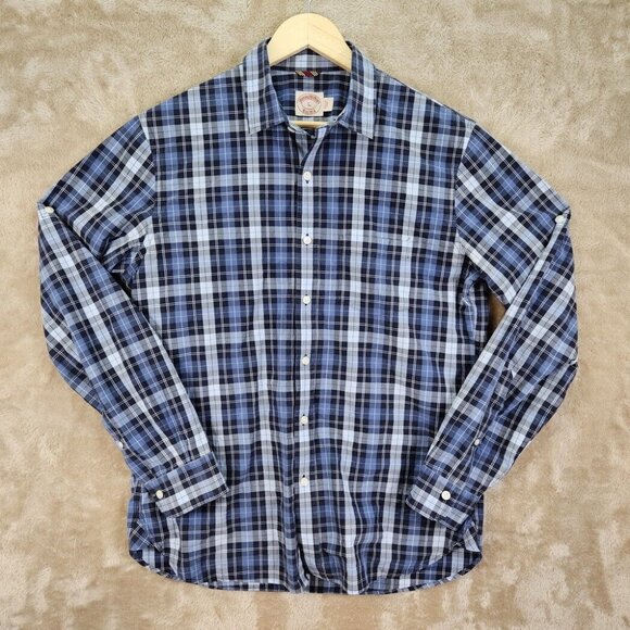 Brooks Brothers Button-Down Shirt Mens Sz L Blue Check Plaid Oxford Long Sleeve - Picture 1 of 10